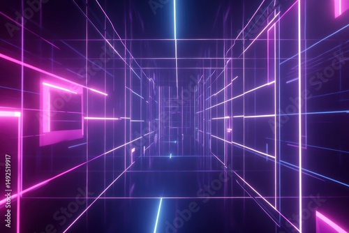 Obraz na płótnie Neon lines grid corridor futuristic w salonie