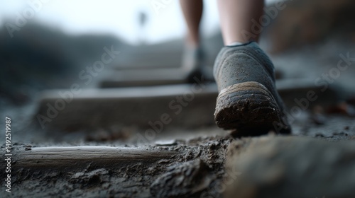 Wallpaper Mural Muddy footsteps on a worn path indicate the persistence of a lone runner, embodying grit and determination. Torontodigital.ca