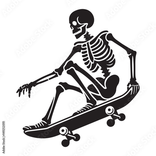 Rad Skeleton Silhouette Riding Skateboard Vector Illustration Art