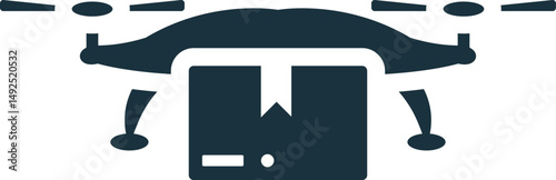 Drone delivering package, shipping and logistics icon