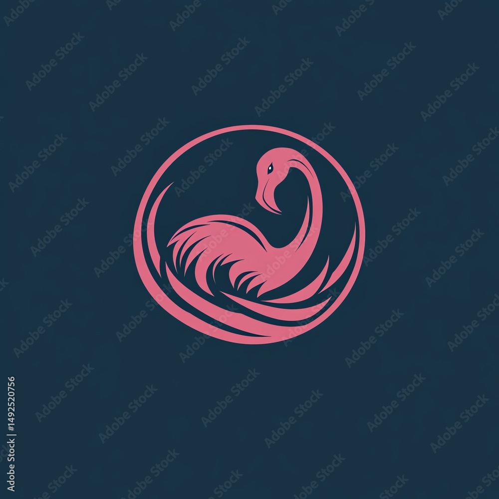 Obraz premium Charming flamingo silhouette in pink circle against a rich blue backdrop