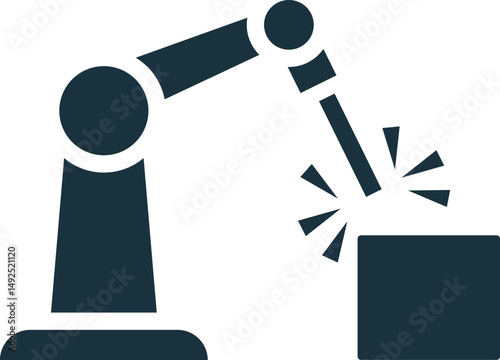 Robotic arm working on a cube, industrial automation and manufacturing