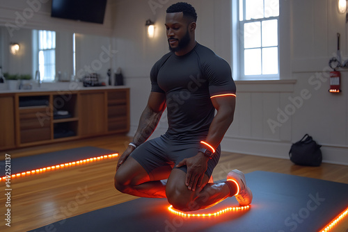 Standing hip flexor stretch glowing inner thigh showing targeted lengthening of hip flexor muscles to aid recovery