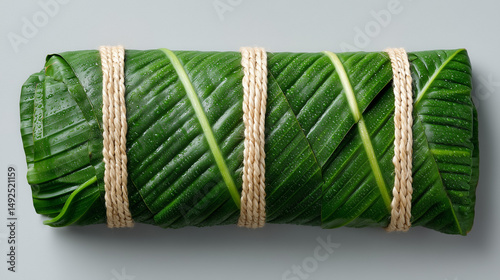 Wrapped Delight: a single, meticulously crafted food parcel bound securely with natural twine. Each detail underscores the care and quality, a promise of culinary pleasure.