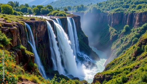 ethiopias blue nile falls , africa   capture the majestic beauty of ethiopias blue nile falls, also known as tis issat, in a piece of art that conveys the raw and untamed power of this natural wonder photo