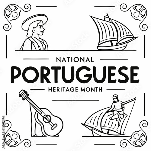 NATIONAL PORTUGUESE HERITAGE MONTH vector illustration