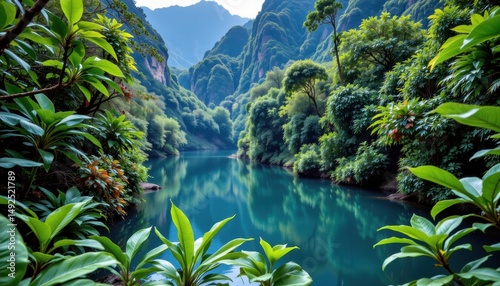 electric blue rainforest of khao sok national park in thailanda tranquil scene from the rainforest of khao sok national park in thailand photo