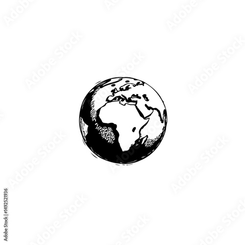 Minimalist monochromatic rendering of the Earth showcasing continents details