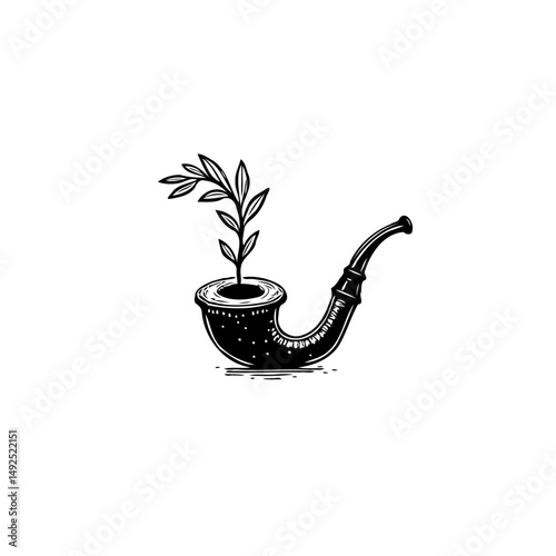 Conceptual illustration featuring a smoking pipe transformed into a miniature plant pot