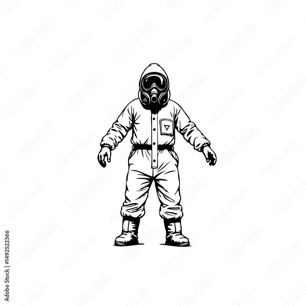 Monochrome Depiction of Individual in Protective Suit against Hazardous Exposure Monochrome Depiction of Individual in Protective Suit against Hazardous Exposure