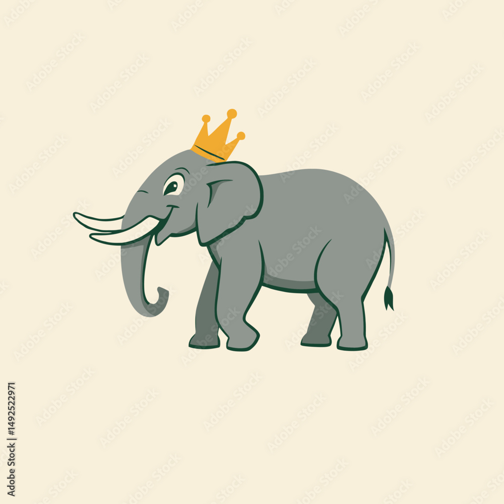 Fototapeta premium Royal elephant with crown, proud and calm. cartoon elephant.