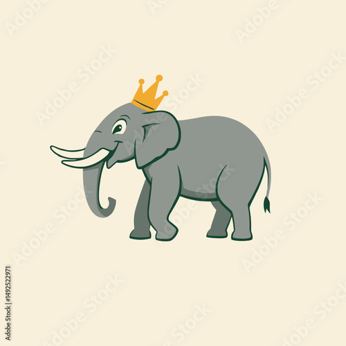 Royal elephant with crown, proud and calm. cartoon elephant. 