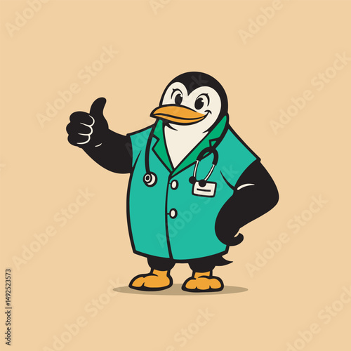 mascot of penguin doctor, thumbs up