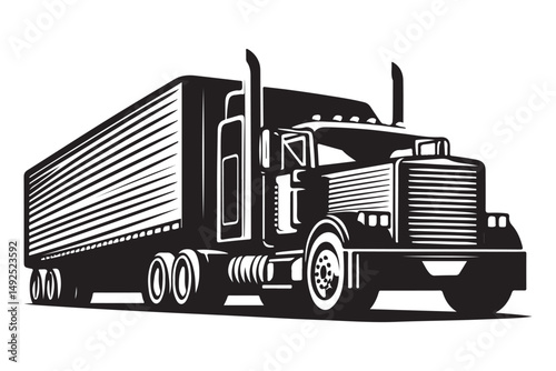 Detailed Semi Truck Silhouette Vector Illustration for Transportation Industry