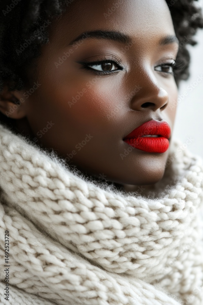 Close up portrait of a woman with winter scarf