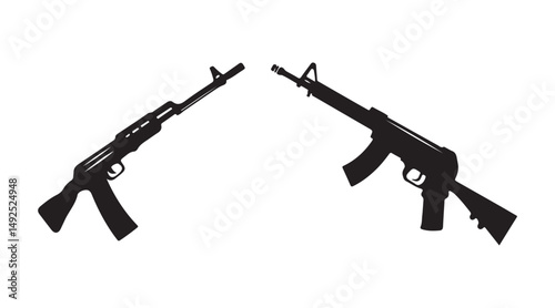 Silhouette Illustration Of Crossed Assault Rifles Symbolizing Conflict