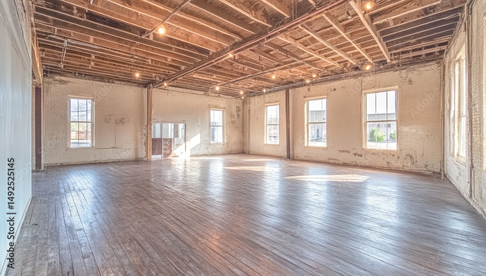 Obraz premium Spacious, sunlit interior with exposed beams