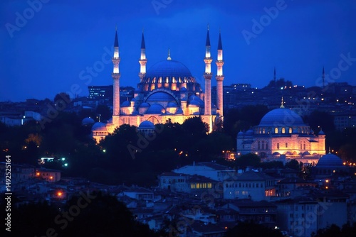 Illuminated Mosque at Dusk