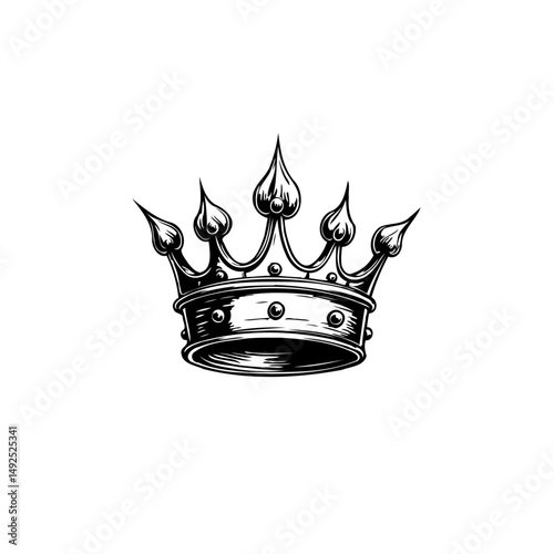 Monochrome regal crown illustration with decorative elements and polished finish