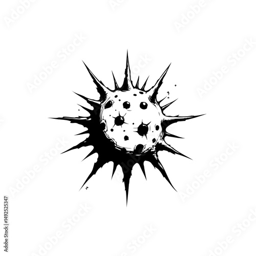 Spiky spherical organism illustration with a textured surface and projections