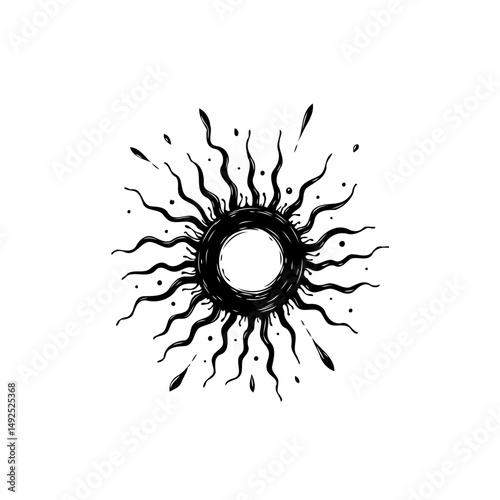 Abstract celestial orb with radiant emanations evokes primordial energy