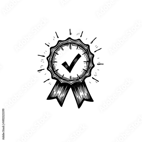 Hand-drawn Award Rosette: Guarantee of Quality, Excellence and Authenticity Symbol