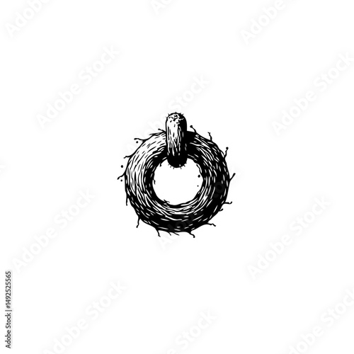 Monochrome Illustration: Ring Shape with Detailed Texture and Vintage Style