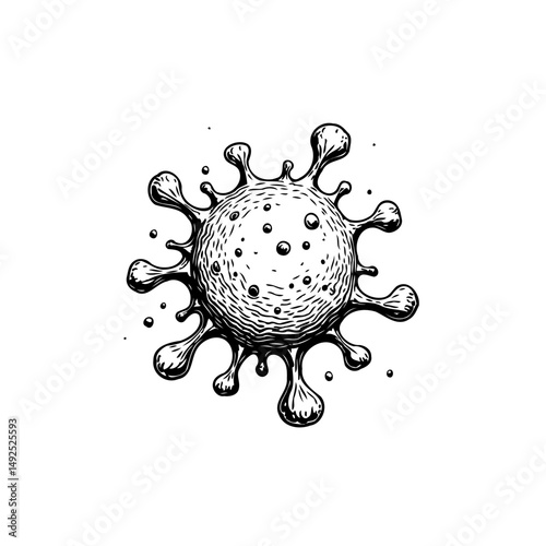 Detailed illustration of a microscopic virus particle with intricate surface details