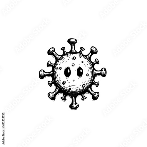 Whimsical depiction of a virus with an endearing, slightly surprised expression