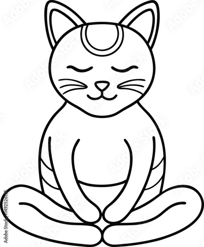 Simple vector illustration of a meditating cat in peaceful zen position suitable for design elements