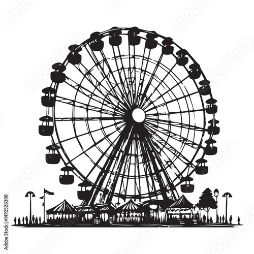 Ferris Wheel Vector Illustration at Carnival or Amusement Park