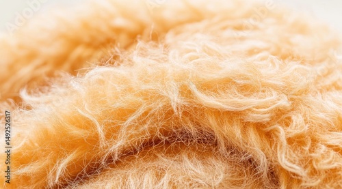 Close-up view of a fluffy, light orange dog coat