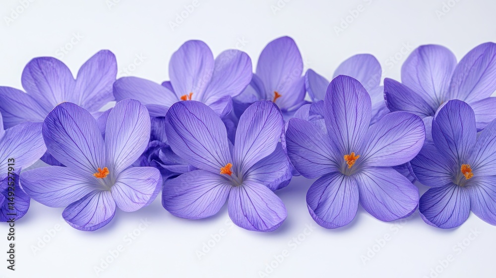 Obraz premium Delicate purple crocus flowers arranged in a horizontal row