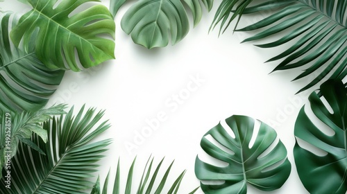 Obraz na płótnie Tropical leaves frame on a white background w salonie