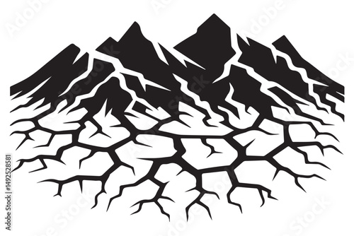 Silhouette mountains cracked ground nature scenery vector art illustration