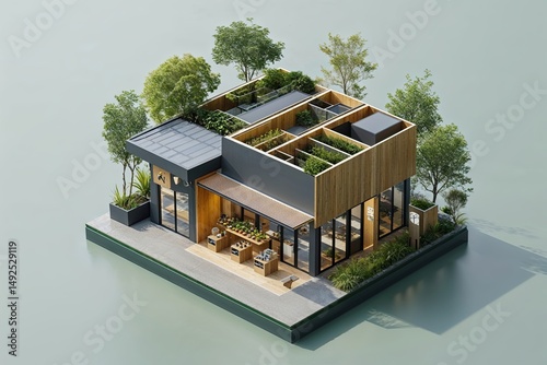 Eco-Friendly Small Business with Modern Architecture and Sustainable Design Tilted Perspective
