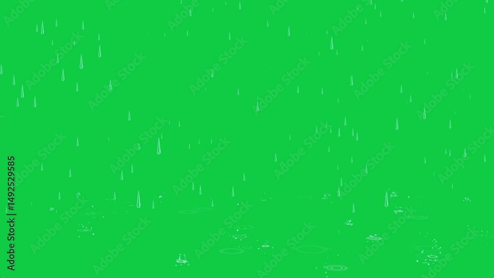 rainfall reallistic rain falling on floor green screen animation, nature weather rain drops overlay isolated  motion design element	