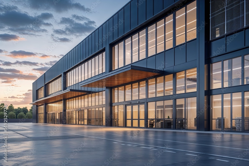 Modern Logistics Hub with Sleek Outdoor Design and Integrated Office Spaces Modern Logistics Hub with Sleek Outdoor Design and Integrated Office Spaces