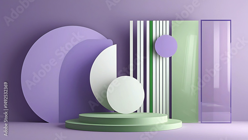 Product podium stage for mockup presentation, 3D rendering 3D product display platform is Empty podium or pedestal display on green background with cylinder stand concept.