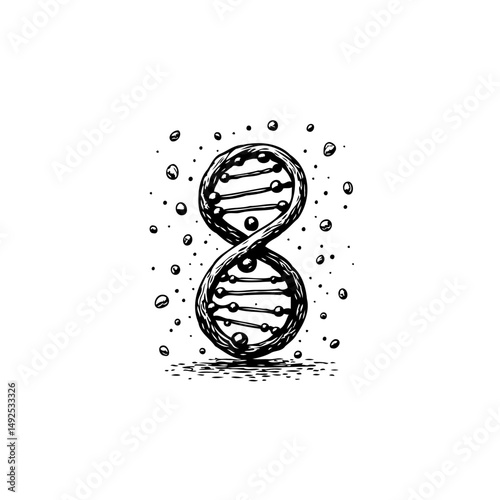 Abstract illustration of dna structure with a sketched appearance on white