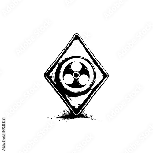 Distressed Biohazard Symbol in Diamond Frame Represents Toxic Environment