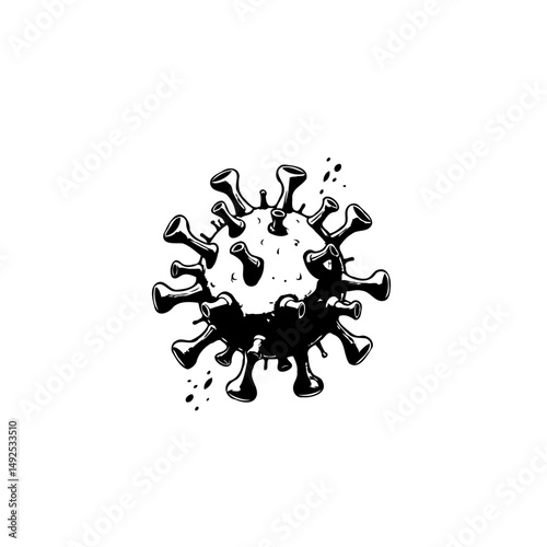 Monochromatic depiction of a pathogen particle with distinct surface projections