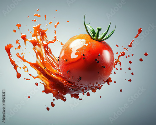 flying tomato with a sauce splash