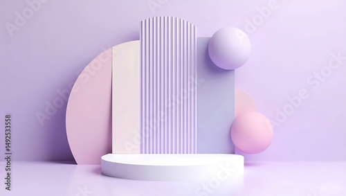 Product podium stage for mockup presentation, 3D rendering 3D product display platform is Empty podium or pedestal display on green background with cylinder stand concept.