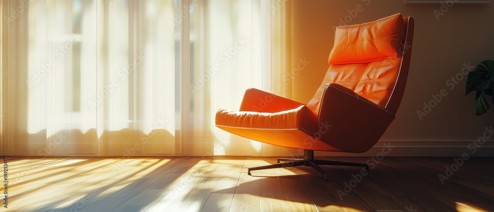 Orange leather armchair in a sunny room