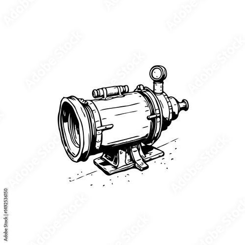 Monochrome Vintage-style Device Depiction Emphasizing Detailed Mechanical Components