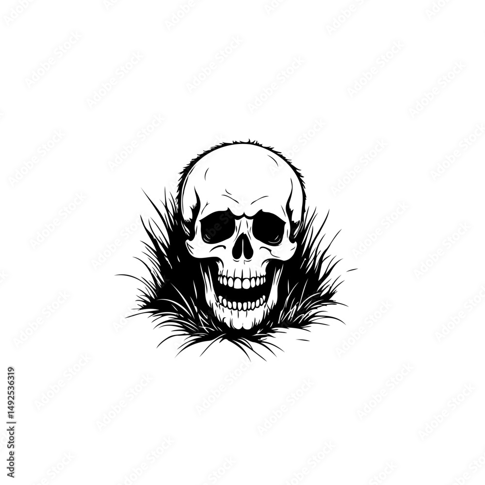 Fototapeta premium Monochrome depiction of a human skull surrounded by an eerie organic shape