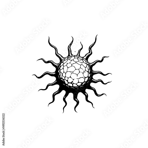 Mystical Sunburst: An Enigmatic Sphere Emanating Radiant, Stylized Energy