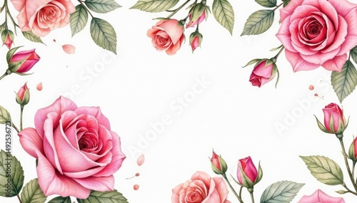 Delicate watercolor roses & leaves, repeating pattern , soft, watercolor pattern, stock