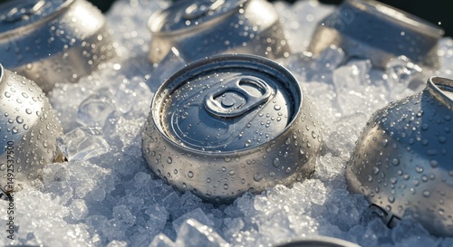 Aluminum cans chilled on ice